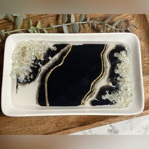 Handmade Geode Inspired White Black and Gold Trinket Dish